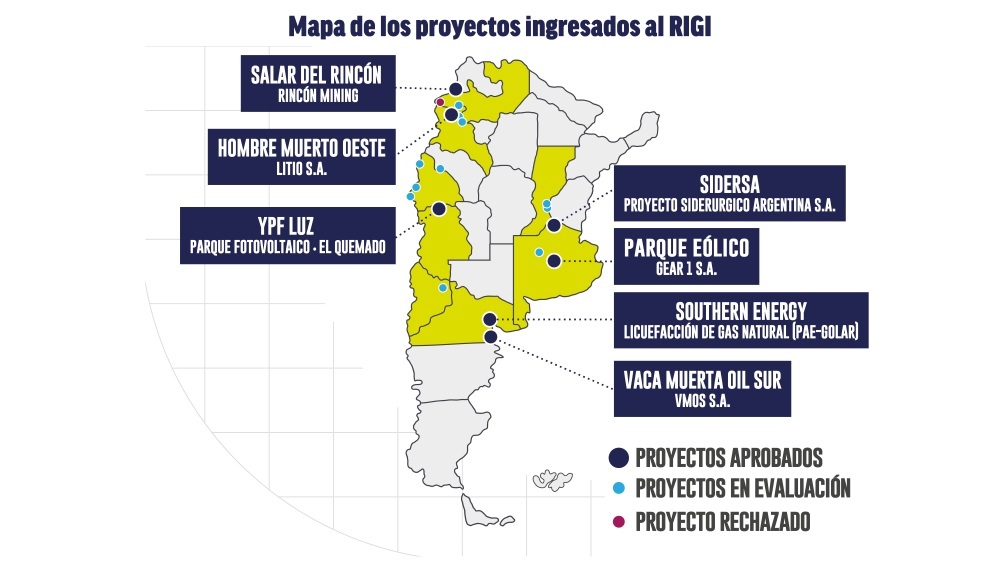 Mapa de los proyectos RIGI en la República Argentina
